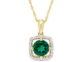 4/5 Carat (ctw) Lab Created Emerald Pendant Necklace in 10K Yellow Gold With Diamond 1/10 Carat (ctw) and Chain